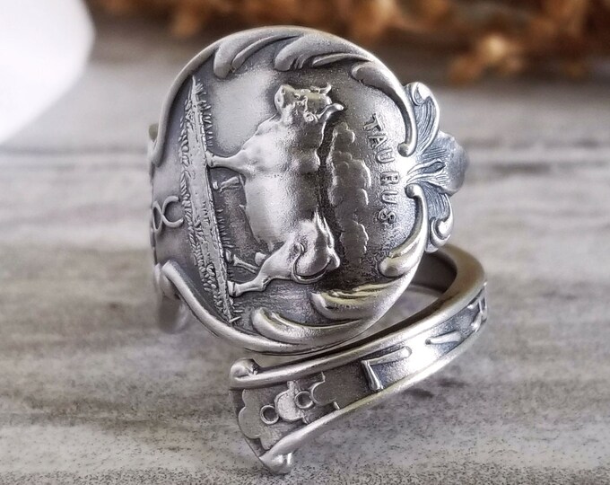 Taurus Zodiac Wrap Ring, Sterling Silver Astrology Ring, Zodiac Spiral Ring, Taurus Silver Spoon Ring, Bull Silver Ring, Tarot Jewelry, 1156