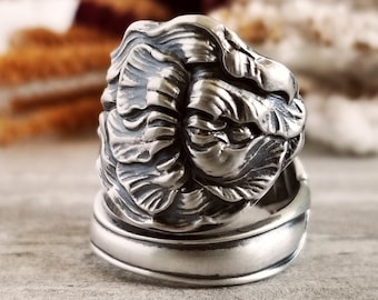 Vintage Iris Floral Bloom Ring, Handmade Iris Flower Ring, Antique Iris Ring, Sterling Silver Spoon Ring, Unique Botanical Ring, 576