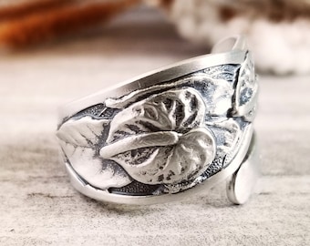 Anthurium Flower Ring, Hawaii Spoon Ring, Sterling Silver Beach Ring, Vintage Jewelry Gift, Gift for Her, Unique Nature Jewelry, 544