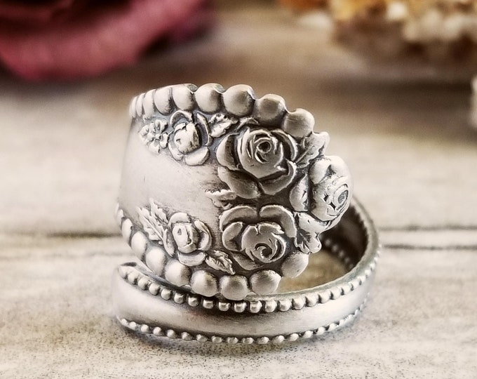 Triple Rose Ring, Sterling Bloom Ring,  Handmade Vintage Rose Ring, Antique Rose Jewelry, Sterling Rose Ring, Retro Rose Ring, 737B