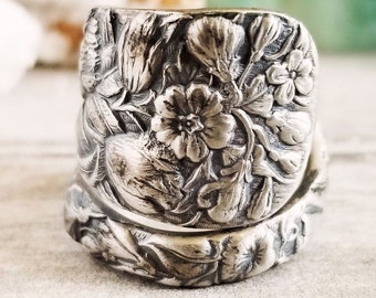 Vintage Flower Bouquet Sterling Spoon Ring, Floral Spoon Ring, Vintage Spoon Jewelry, Sterling Silver Spoon Ring, Antique Floral Ring, 1089