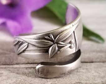Bamboo Wrap Ring, Sterling Silver Take Ring, Vintage Zhu Ring, Silver Juk Ring, Antique Silver Mai Phi Ring, Bambu Plant Spoon Ring, 1609