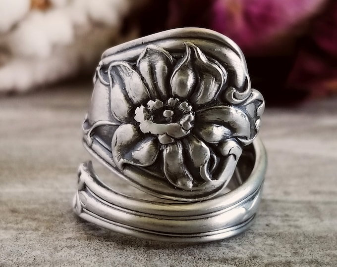 Daffodil Bloom Sterling Ring, Floral Unger Bloom Ring, Silver Spring Ring,  Silver Spoon Ring, Floral Ring, Gift, Antique Flower Ring, 1657