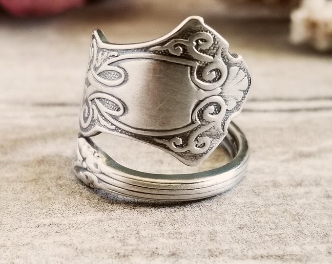 Elegant Victorian Wrap Ring, Sterling Swirl Ring, Sterling Spiral Boho Ring, Sterling Silver Fashion Ring, Victorian Silver Spoon Ring, 1712