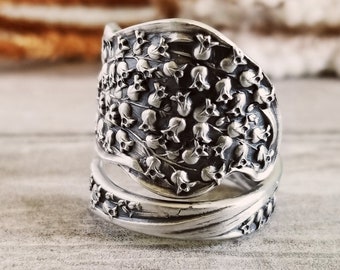 Lily of the Valley Sterling Ring, Silver Bloom Ring, Vintage Lily Floral Ring, May Bell Ring, Antique Silver Spoon Ring, Flower Ring, 1435