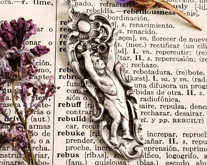 Handmade Cherub Pendant, Angel Necklace, Cherub Necklace, Sterling Silver Cupid Necklace, Silver Pendant, Nature Inspired Necklace, 1094P