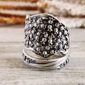 Lily of the Valley Sterling Ring, Silver Bloom Ring, Vintage Lily Floral Ring, May Bell Ring, Antique Silver Spoon Ring, Flower Ring, 1435