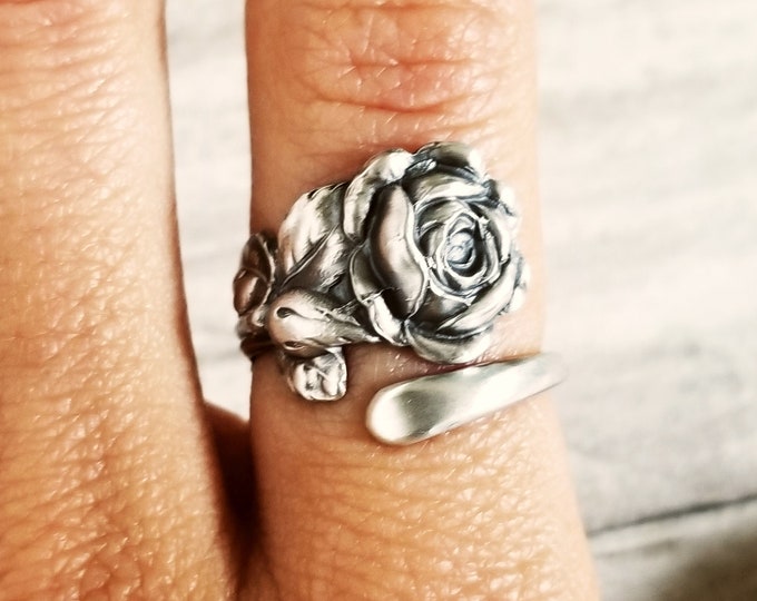 Handmade Sterling Rose Ring, Vintage Rosa Ring, Sterling Rose Ring, Sterling Spoon Ring, Antique Reed & Barton Ring, Retro Rose Ring, 994