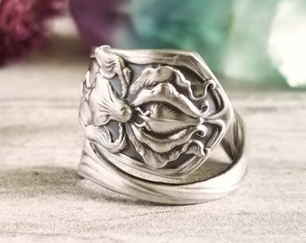 Sterling Iris Flower Ring, Vintage Iris Floral Spoon Ring, Antique Sterling Spoon Ring, Silver Spoon Ring, Unique Botanical Ring, 1200B