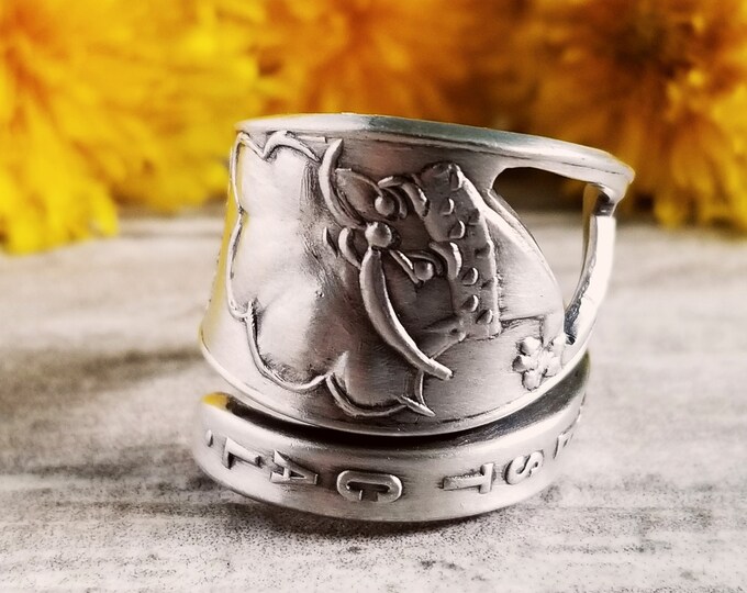 Handmade Santa's Village Ring, Sterling California Santa Ring, Christmas Ring, Vintage Sterling Silver Adjustable Spoon Ring, Holiday,  1962