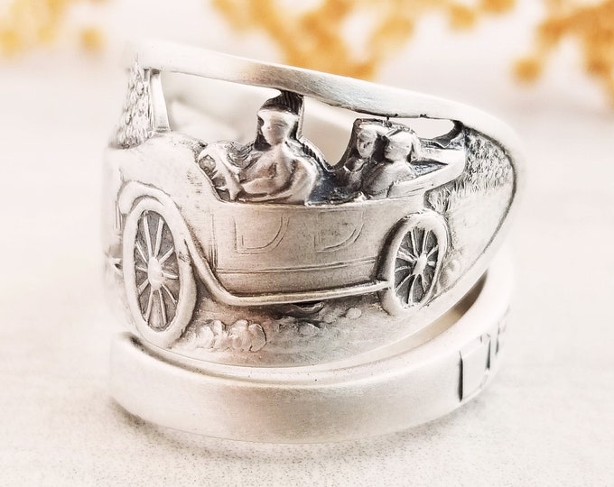 Vintage Car Ring, Antique Roadster Ring, Detroit Souvenir Ring, Michigan Ring, Sterling Spoon Ring, Vintage Ring, Sterling Souvenir Ring 335