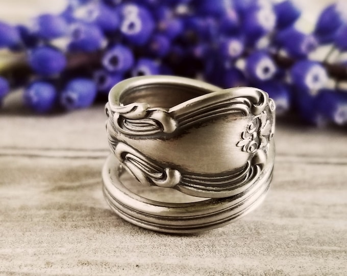 Dainty Sterling Victorian Ring, Victorian Wrap Ring, Vintage Spiral Ring, Antique Jewelry, Sterling Silver Spoon Ring, Floral Ring, 1202C