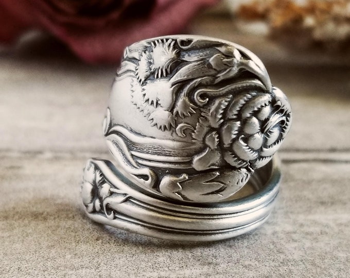 Unique Sterling Carnation Ring, Handmade Dianthus Ring, Elegant Pinks Flower Ring, Floral Bloom Jewelry, Art Nouveau Sterling Ring, 992B