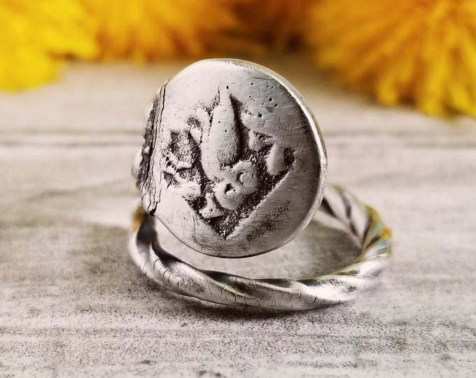 Sterling Greek Owl Athena Coin Ring, Sterling Ring, Vintage Spoon Ring, Greek God Ring, Sterling Silver Spoon Ring, Unique Jewelry Gift 964
