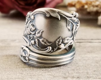 Elegant Queen of Flowers Ring, Sterling Rosa Ring, Vintage Rose Ring, Sterling Silver Eglantine Bloom Ring, Antique Floral Spoon Ring, 759