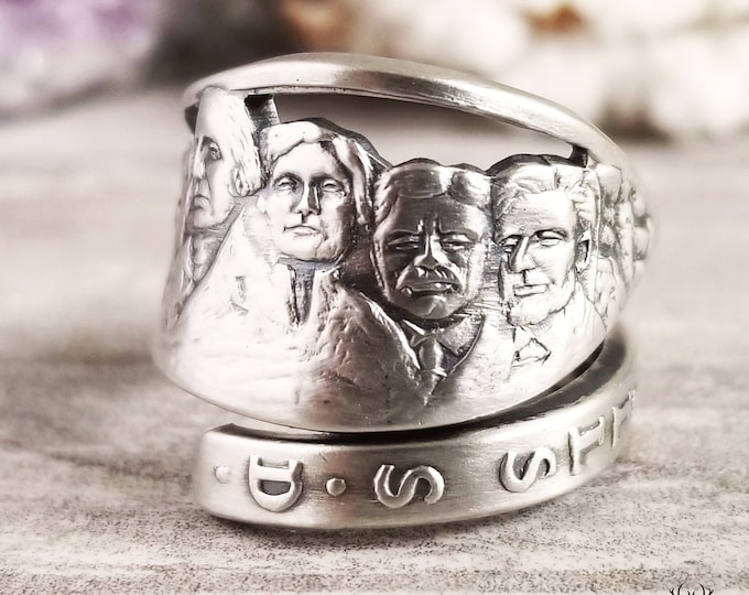 Handmade Mount Rushmore Ring, Sterling Black Hills Ring, Adjustable Historical Ring, Vintage Rushmore  Ring, Silver South Dakota Ring, 1312