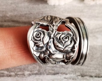 Sterling Silver Rose Ring, Floral Silver Ring, Vintage Roses Ring, Sterling Rose Bloom Ring, Rose Flower Ring, Rose Ring, Gift, 677B