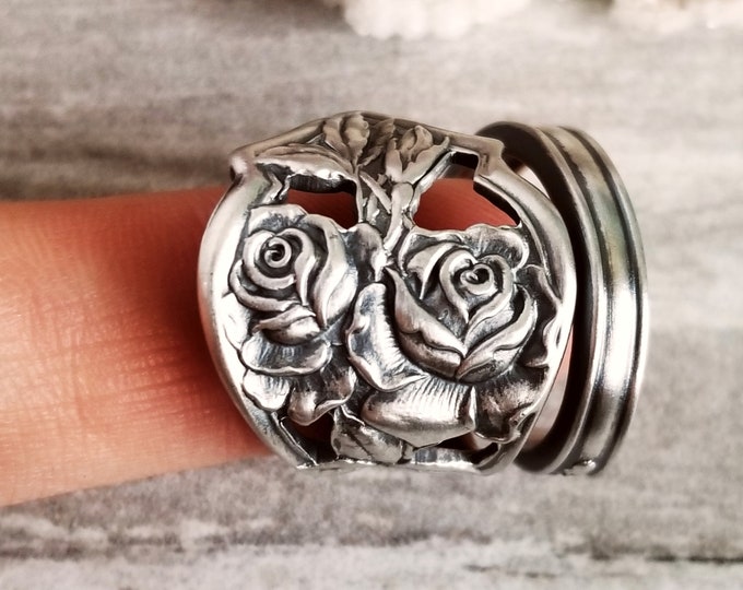 Sterling Silver Rose Ring, Floral Silver Ring, Vintage Roses Ring, Sterling Rose Bloom Ring, Rose Flower Ring, Rose Ring, Gift, 677B