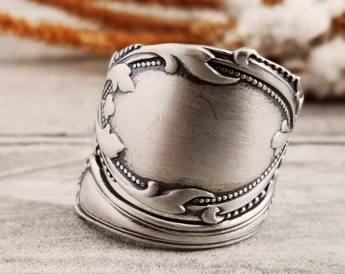 Sterling Viking Ring, Norse Sterling Silver Ring, Scandinavian Ring, Celtic Weave Ring, Silver Flourish Ring, Art Nouveau Spoon Ring 1410