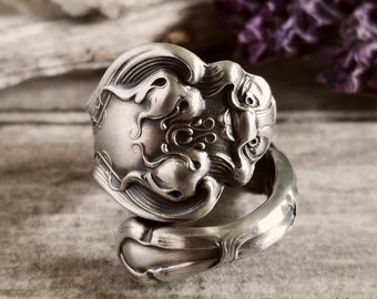 Vintage Green Man Ring, Rare Unger Douvaine Sterling Ring, Handmade Forest Spirit Ring, Vintage Sterling Silver Kodama Jewelry, 194C