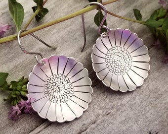 Sterling Wildflower Earrings, Art Nouveau Boho Earrings, Poppy Dangle Earrings, Sterling Silver Flower Earrings, Daisy Statement Earrings