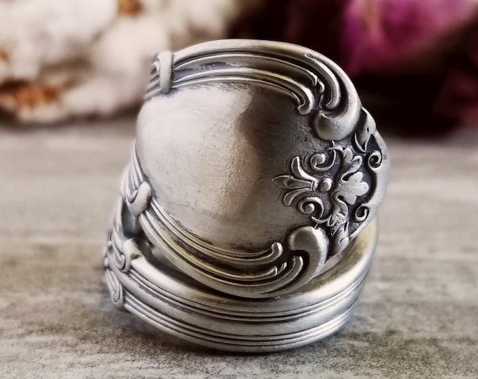 Sterling Victorian Spoon Ring, Victorian Spoon Ring, Vintage Spoon Ring, Antique Jewelry Gift, Sterling Silver Ring, Floral Ring, 1202B