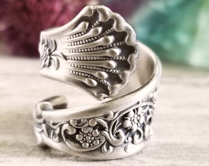Myosotis Ring, Forget-Me-Not Flower Ring, Art Nouveau Style Ring, Forget-Me-Not Jewelry, Flower Bridal Spoon Ring, Rococco Floral Ring 415B