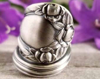 Rose Spoon Ring, Sterling Rose Ring, Sterling Spoon Ring, Vintage Rose Ring, Antique Rose Jewelry, Retro Rose Ring, Rose Flower Ring, 1587