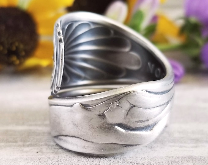 Art Deco Sterling Air Goddess Spoon Ring, Silver Goddess Ring, Antique Spoon Ring, Vintage Art Nouveau Ring, Art Nouveau Spoon Ring, 890