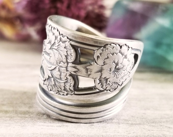 Art Nouveau Engraved Carnation Sterling Silver Ring, Antique Flower Spoon Ring, Floral Bloom Ring, Floral Jewelry, Sterling Spoon Ring, 333