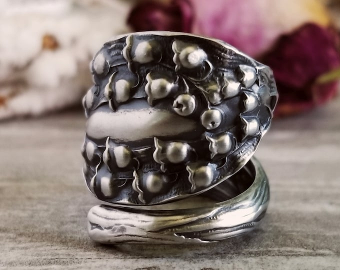 Sterling Silver Lily of the Valley Ring, Silver Spoon Ring, Vintage Floral Ring, Lily Ring, Antique Silver Ring, Flower Ring Gift, 1364