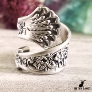 Myosotis Ring, Forget-Me-Not Flower Ring, Art Nouveau Style Ring, Forget-Me-Not Jewelry, Flower Bridal Spoon Ring, Rococco Floral Ring 415B