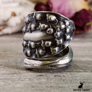 Sterling Silver Lily of the Valley Ring, Silver Spoon Ring, Vintage Floral Ring, Lily Ring, Antique Silver Ring, Flower Ring Gift, 1364