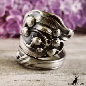 Lily of the Valley Sterling Spoon Ring, Silver Spoon Ring, Vintage Floral Ring, Lily Spoon Ring, Antique Silver Spoon Ring, Flower Ring 1642