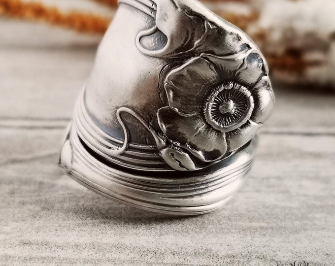 Art Noveau Poppy Ring, Unger Sterling Bloom Ring, Wildflower Vintage Spoon Ring, Vintage Flower Ring Gift, Sterling Silver Flower Ring, 1644