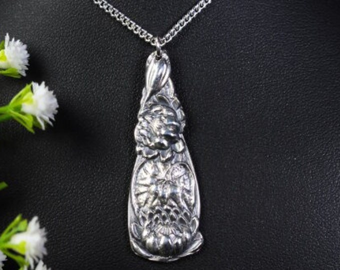 Sacred Lotus Necklace, Waterlily Sterling Pendant, Nature Inspired Necklace, Flower Necklace, Unique Jewelry, Bridesmaid Gift,  139-P
