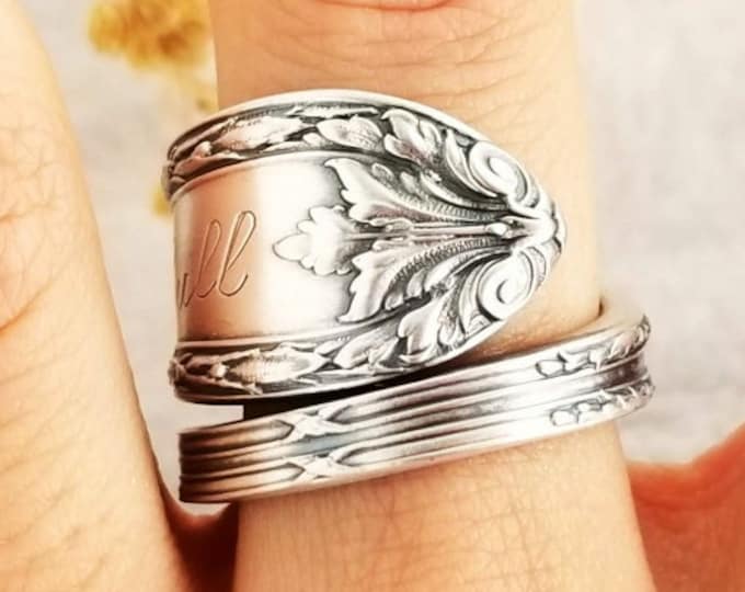 Victorian Sterling Spoon Ring, Art Deco Spoon Ring, Rococo Flower Ring, Sterling Floral Ring, Flower Spoon Ring, Botanical Ring, Gift, 962