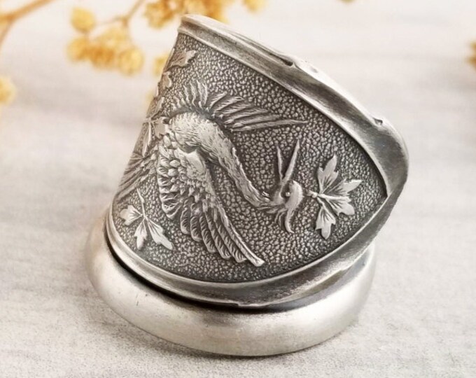 Rare Sterling Bird Spoon Ring, Antique Spoon Ring, Vintage Spoon Ring, Vintage Bird Jewelry, Art Nouveau Sterling Silver Spoon Ring, 551