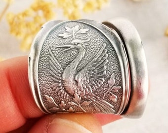 Rare Sterling Bird Spoon Ring, Antique Spoon Ring, Vintage Spoon Ring, Vintage Bird Jewelry, Art Nouveau Sterling Silver Spoon Ring, 551