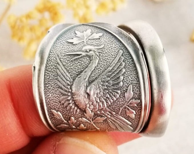 Rare Sterling Bird Spoon Ring, Antique Spoon Ring, Vintage Spoon Ring, Vintage Bird Jewelry, Art Nouveau Sterling Silver Spoon Ring, 551