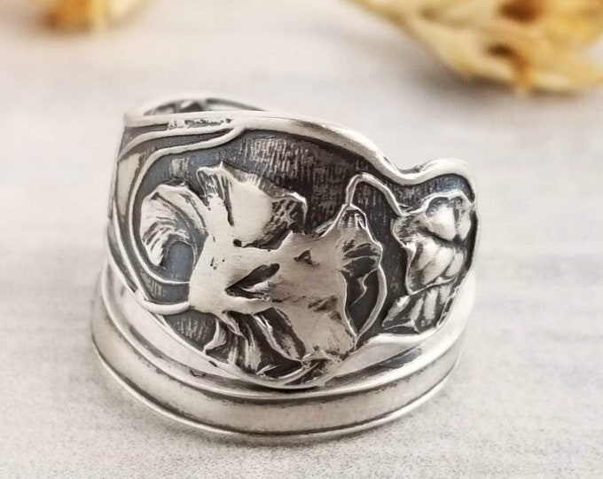 Wild Poppy Sterling Spoon Ring, Poppy Silver Spoon Ring, Vintage Flower Spoon Ring, Vintage Floral Spoon, Sterling Silver Spoon Ring, 909A