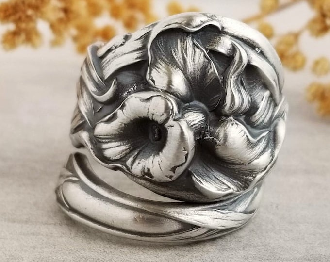 Orchid Sterling Spoon Ring, Antique Floral Spoon Ring, Vintage Spoon Ring, Vintage Spoon Jewelry, Unique Sterling Silver Spoon Ring, 751