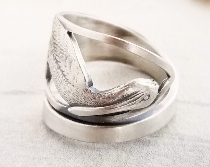 Pelican Bird Ring, Florida Ring, Pelican Spoon Ring, Sterling Bird Ring, Souvenir Ring, Sterling Silver Spoon Ring, Vintage Spoon Ring, 892