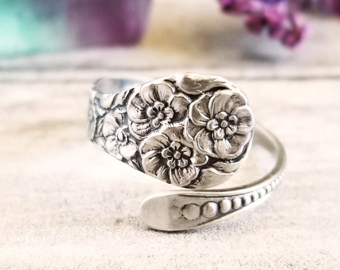 Petite Forget-Me-Not Flower Ring, Flower Bridal Ring, Bridesmaid Floral Ring, Forget-Me-Not Jewelry, Unique Art Nouveau Style Ring, 1472