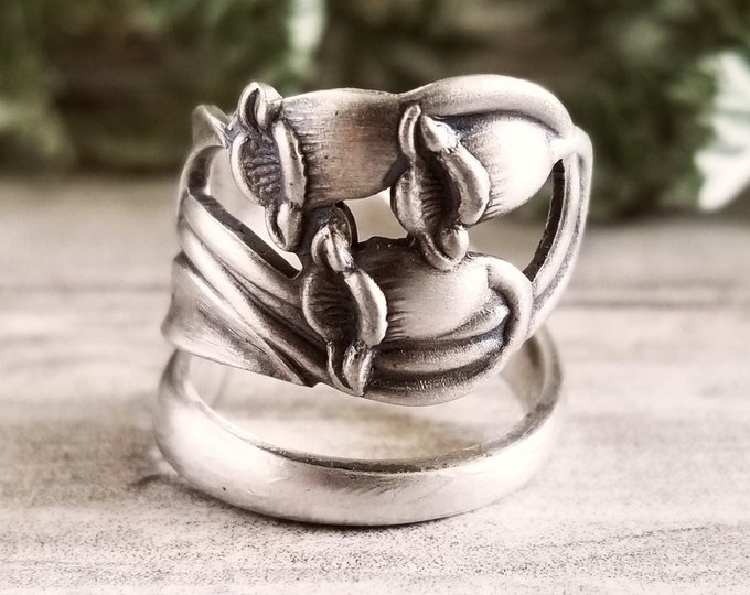 Petite Bluebell Ring, Bluebell Farie Flower Ring, Vintage Wildflower Ring, Wild Hyacinths Ring, Handmade Antique Flower Spoon Ring, 1368