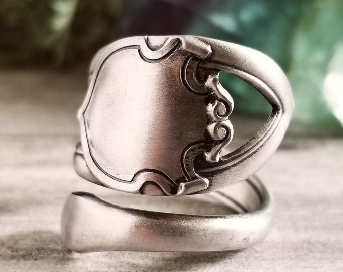 Classic Sterling Victorian Ring, Boho Ring, Griffith Ring, Rococo Spoon Ring, Silver Art Nouveau Jewelry, Floral Art Nouveau Ring, 1527