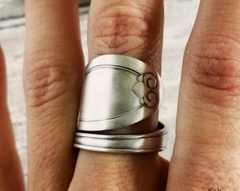 Vintage Bohemian Ring, Sterling Victorian Ring, Sterling Swirl Ring, Antique Rococo Ring, Sterling Silver Spoon Ring, Boho Swirl Ring, 1107