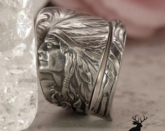 Native American Ring, Indigenous Wrap Ring, Native American & Maize Ring, Antique Spoon Jewelry, Sterling Silver Souvenir Spoon Ring, 2491