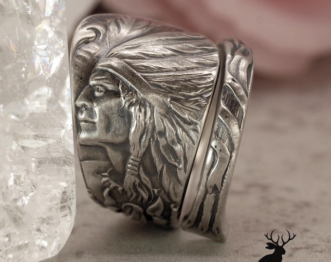 Native American Ring, Indigenous Wrap Ring, Native American & Maize Ring, Antique Spoon Jewelry, Sterling Silver Souvenir Spoon Ring, 2491