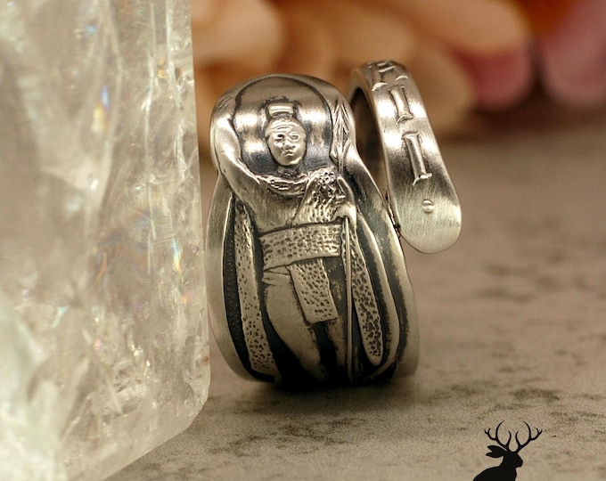 Sterling King Kamehameha Ring, Sterling Silver Hawaii Wrap Ring, Vintage Tropical Ring, Sterling Island Ring, Hawaiian Spoon Ring, 2327